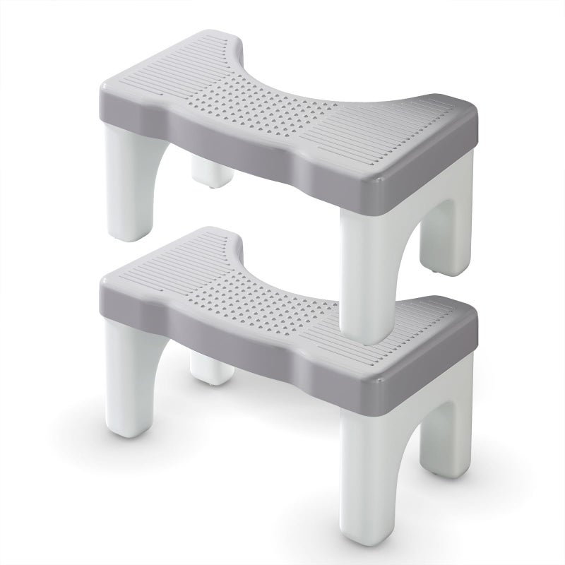 Kzeirm 2 Pack Toilet Foot Stool for Adults 9 Inch Height Poop Stool for Bathroom Squatting Potty Step Stool for Kids and Elderly Banco para Bao Toilet Gray 2 Pack
